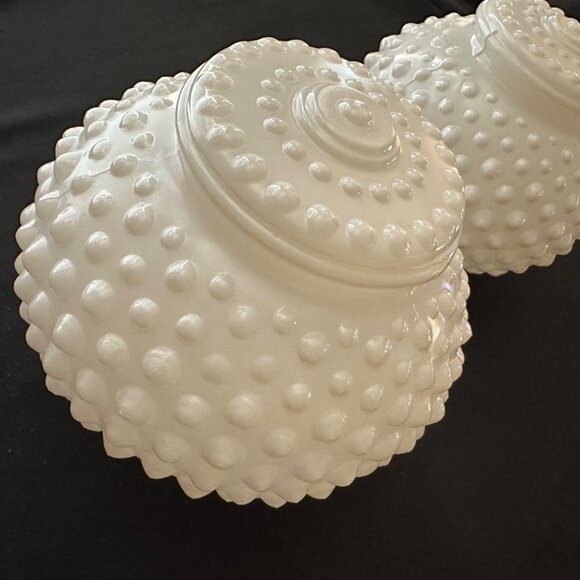 Vintage MCM White Hobnail Milk Glass Globe Lamp Shades Light Covers Pair 3.25" - Picture 1 of 11